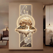 九鱼图玄关装饰画高级感走廊过道壁灯画发财树山水入户正对门挂画