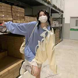 胖MM蝴蝶结绑带卫衣2026新款春秋薄款氛围设计感上衣潮