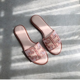 tb Sandals 2022 New Women's Korean-style All-match Mesh One-word Trawl Popular Flat Slippers for Summer