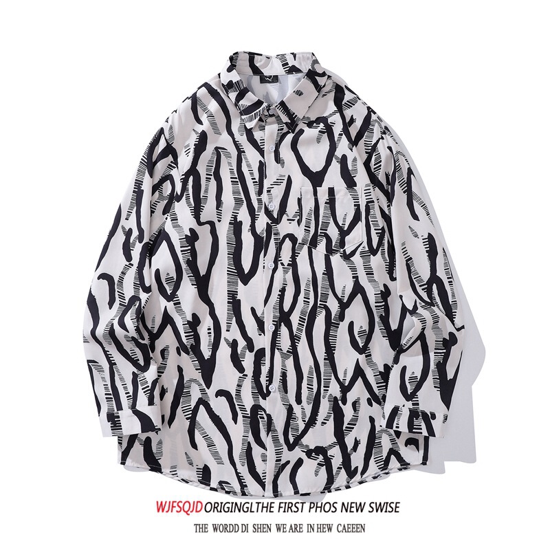 Ten three lines wholesale fashion brand vintage floral full printed long sleeve shirt men and women loose ins All-match striped shirt fashion