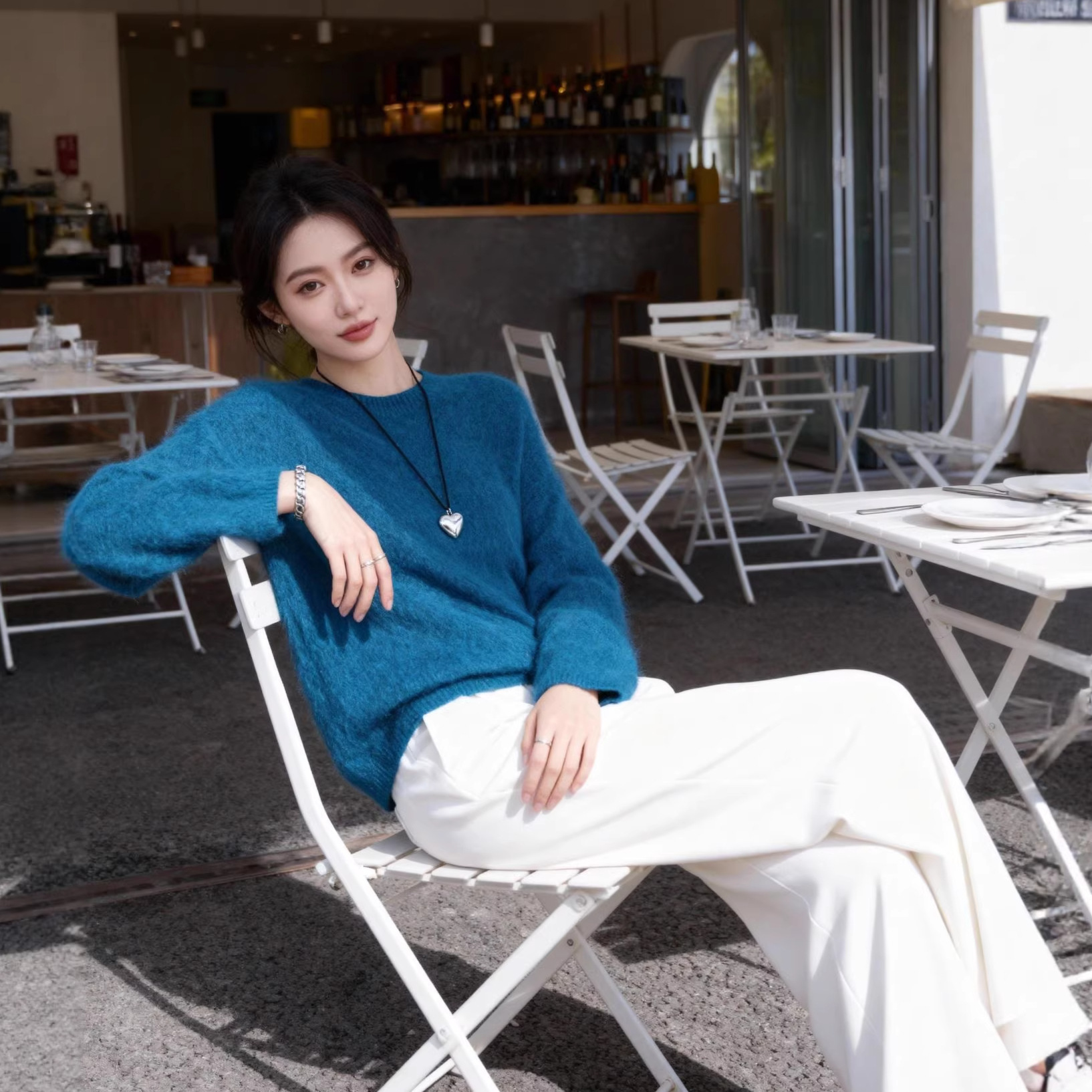 270克厚款羊绒拉毛毛衣羊绒羊毛衫外套女圆领慷懒风套头打底衫女