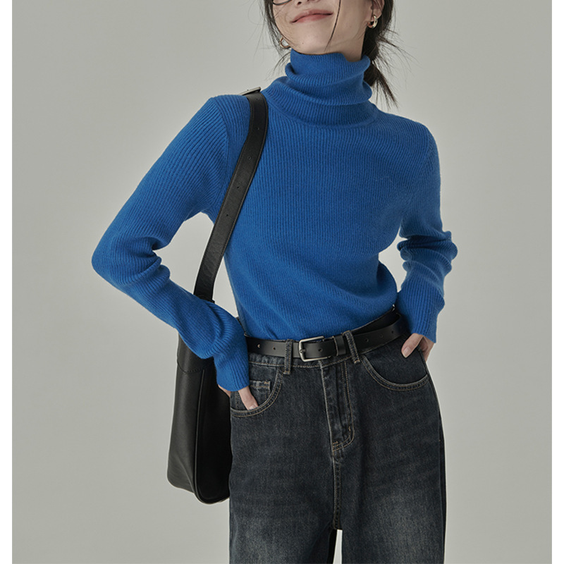 Super Elastic Wool Knitwear Autumn and Winter Base Multi-Color Warm Basic High Collar Slim Knitted Knitwear Slimming Look Top for Women