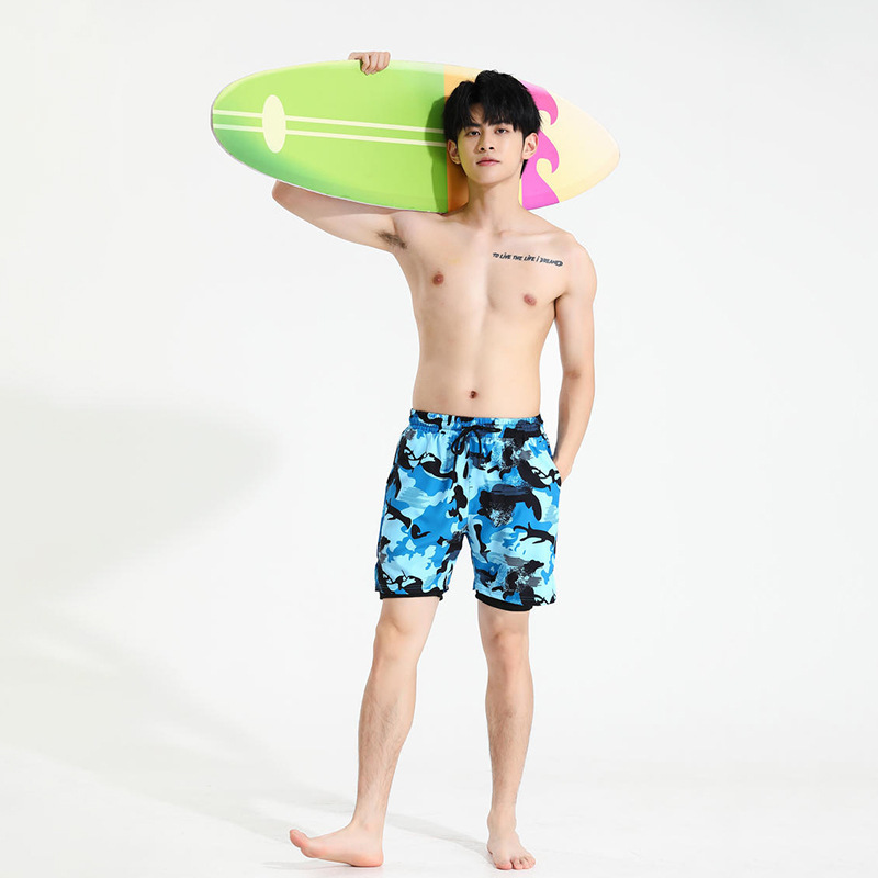 Sports Running Shorts Swimming Beach Riding Quick-drying Training Fitness Lining Fake Two-piece Three-point Anti-embarrassment Equipment