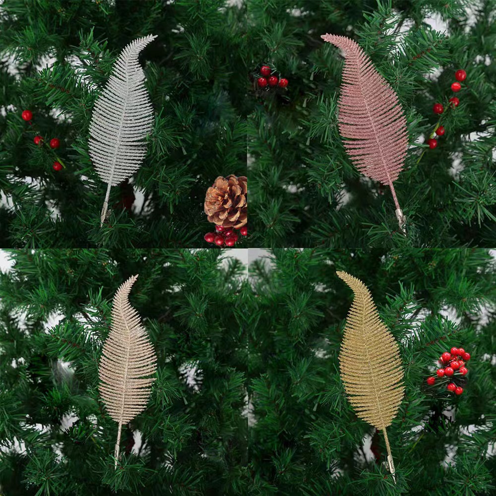 Navidad árbol clip decoración de cuatro colores plumas simulación de oro polvo hojas simulación plumas hojas decoración celebración