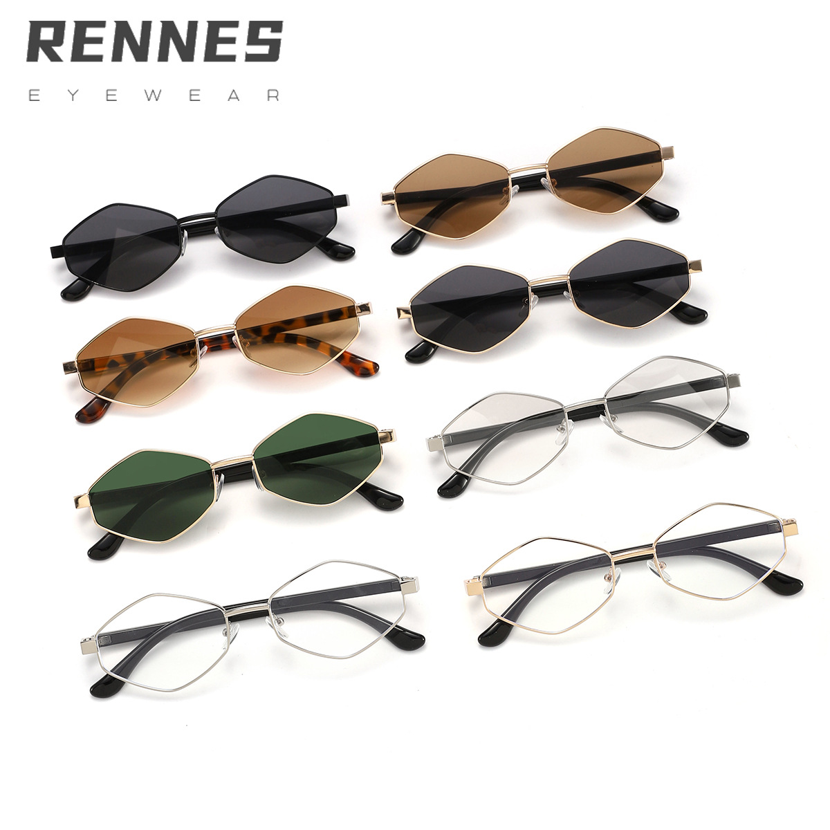 2024 Nuevas gafas de sol de montura pequeña en forma de diamante modernas transfronterizas Gafas de sol para exteriores esenciales