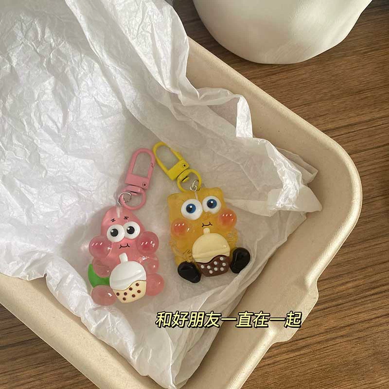 Ключодържатель милый губчатый мультяшный брелок для рюкзака, мягкий желеобразный вид, assorted персонажи