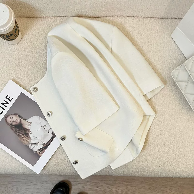 Летний белый тонкий классический пиджак, с коротким рукавом, стиль Chanel, французский стиль, яркий запоминающийся стиль, стиль высокого качества