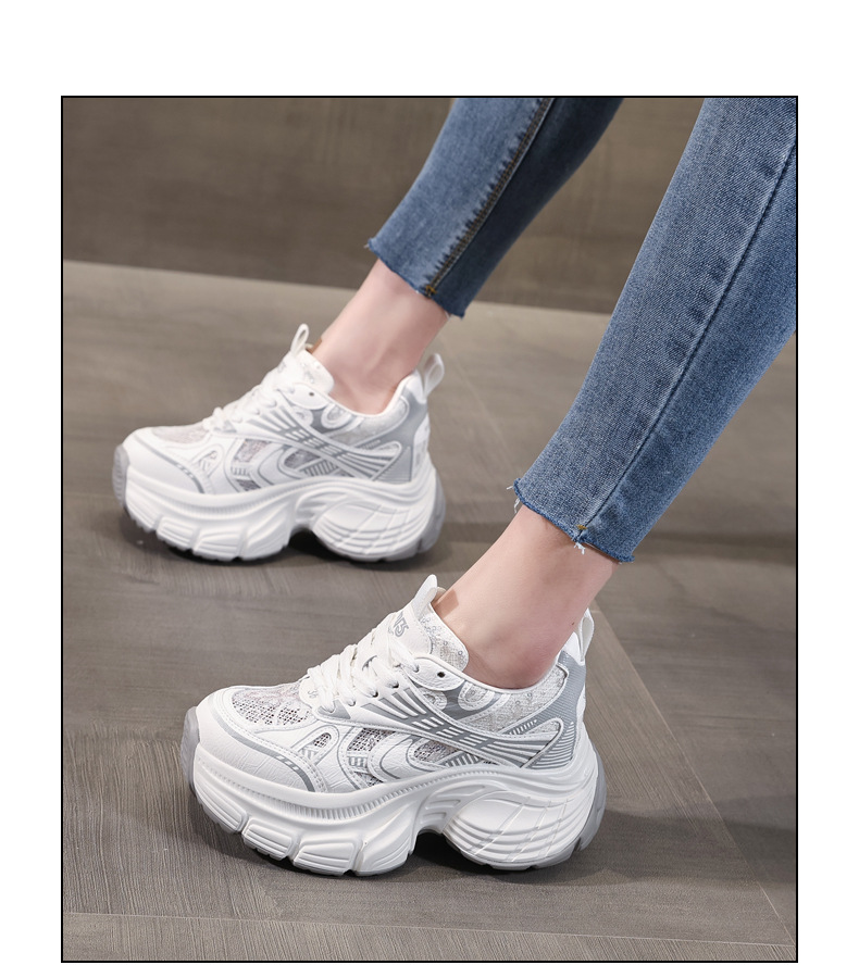 Giày sneaker chunky đế dày tăng chiều cao lưới thoáng khí mùa hè nữ HS9157-66 — Màu trắng chi tiết 15