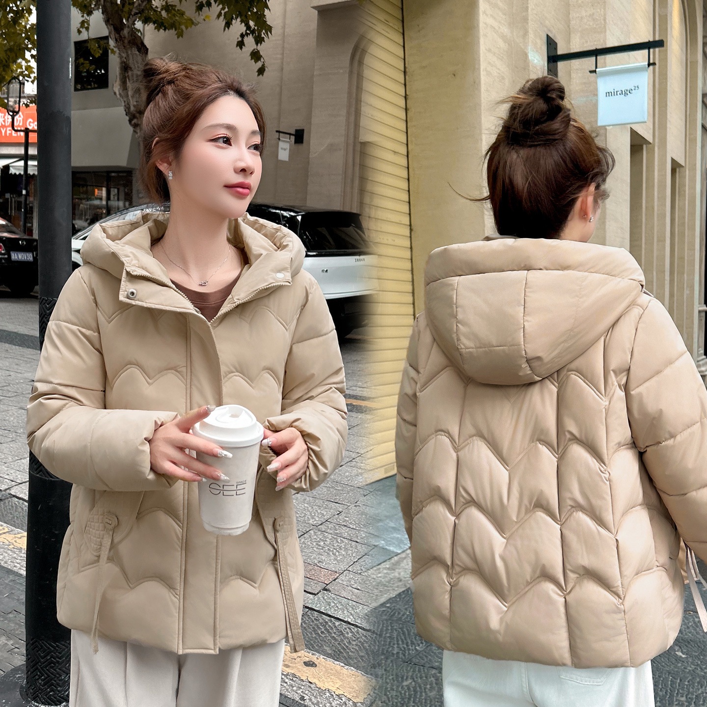 2025 nueva ropa de invierno de pluma de algodón mujer corto estilo extranjero grueso chaqueta de algodón chaqueta de moda con capuchón de madres image 2