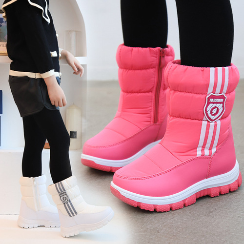 Children's snow boots girls winter new high-top striped soft-soled cotton boots plus velvet thickened warm children's cotton shoes
