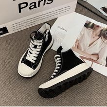 厚底高帮帆布鞋女夏新款新品百搭鞋子新品潮鞋潮包头老爹鞋成年新