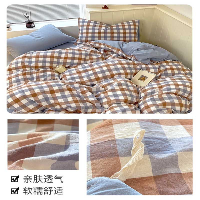 Juego de tres piezas de algodón lavado teñido en hilo, dormitorio de estudiantes universitarios, juego de literas, sábana, sábana, sábana, juego de cuatro piezas