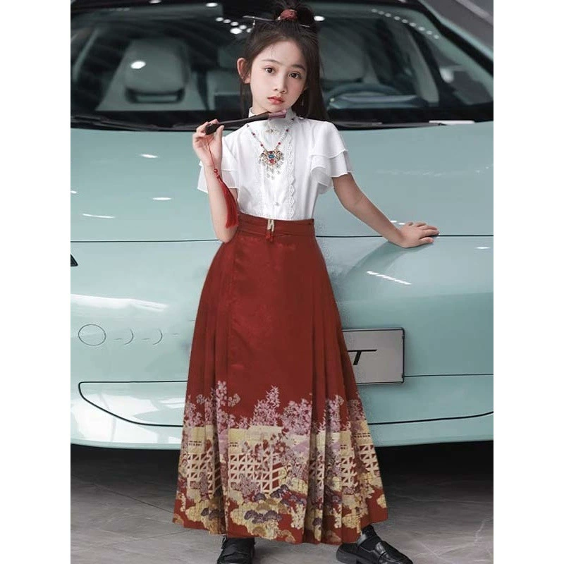 Hanfu, summer set, dress, for teenagers, Chinese style, family style