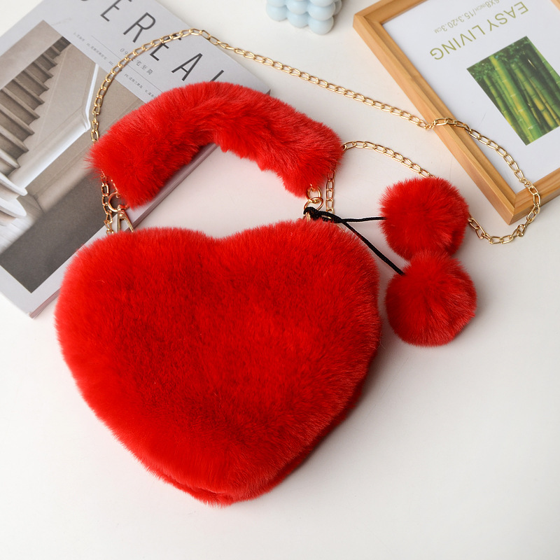 New Handbag Bag Plush Love Bag Portable Heart Bag Chain Bag Shoulder Crossbody Bag Coin Purse Bag