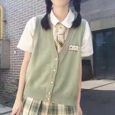 Estilo preppy punto JK cardigan Chaleco de las mujeres de primavera y verano desgaste exterior 2024 Nuevo estilo coreano pequeño chaleco