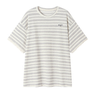 Knitted Pullover Top for Women 2025 Summer Lazy Style Loose Shoulder Version Stripesd Slimming Look Large Size T-Shirt