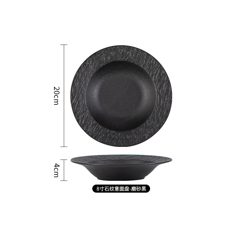 Juego de platos de alta gama en blanco y negro japonés personalizado exportación transfronteriza tazón de cerámica plato de comida occidental plato de fiador vajilla de cerámica