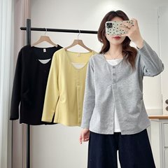 200斤胖妹妹秋装新款洋气假两件长袖上衣大码女装休闲小衫8266