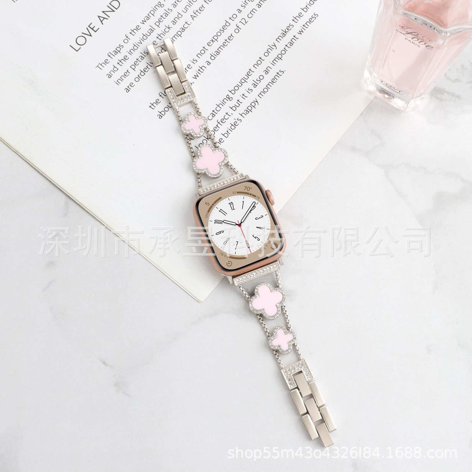 Adecuado para la manzana de cuatro Hojas de Trébol de metal correa de reloj de manzana watch7/SE/6/5/4/32 diamante incrustado cadena de reloj