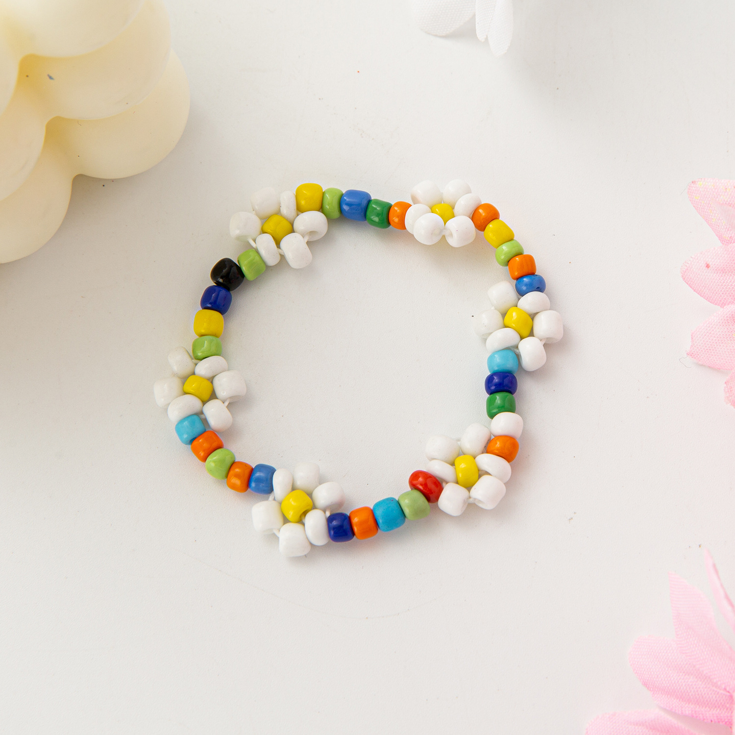 11g Weight Bracelets, Necklace Classification 1 Piece, 1 Set Quantity Holiday, Daily Occasion Resin, Seed Bead Material Flower Pattern Kid'S Gender Beaded Design Cartoon Style, Cute Style Cartoon Style Cute Flower Resin Seed Bead Beaded Kid'S Bracelets Necklace 5