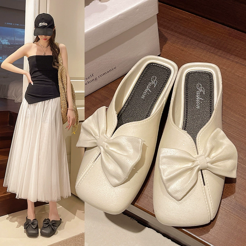 Лук с головой, наполовину тапочками, женская весна и осень, носящий 2025 новый плоский ленивый человек