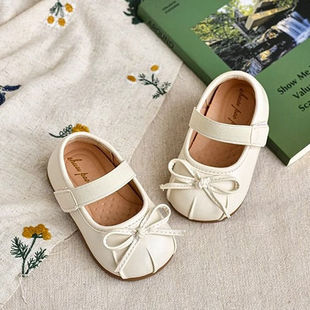 2025 Girls Bow Princess Shoes Silver Baby Girl Shoes Soft Sole Baby Toddler Shoes Children's Leather Shoes Children