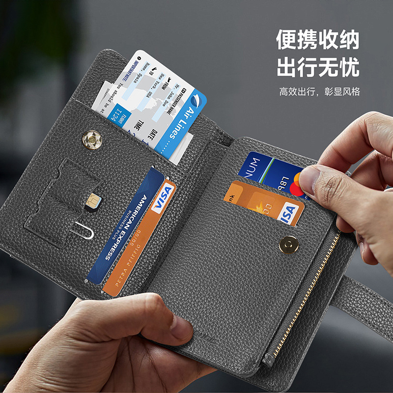 Bolso de pasaporte multifuncional al por mayor de regalos transfronterizos Cartera de almacenamiento de documentos de cuero PU Cepillo antirrobo Paquete de tarjeta de viaje con cordón