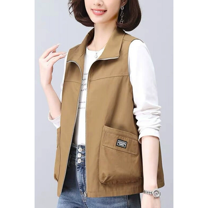Повседневный жилет для мамы на весну и осень, женский короткий жилет 2025 года, новый свободный жилет большого размера, жилет для среднего и пожилого возраста