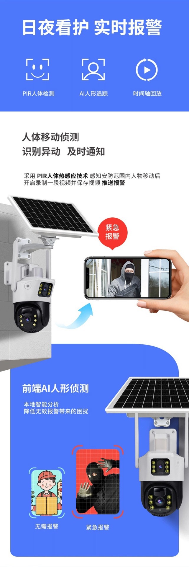 V380太阳能solarcctv摄像头家用手机远程双镜头室外4g太阳能监控详情9