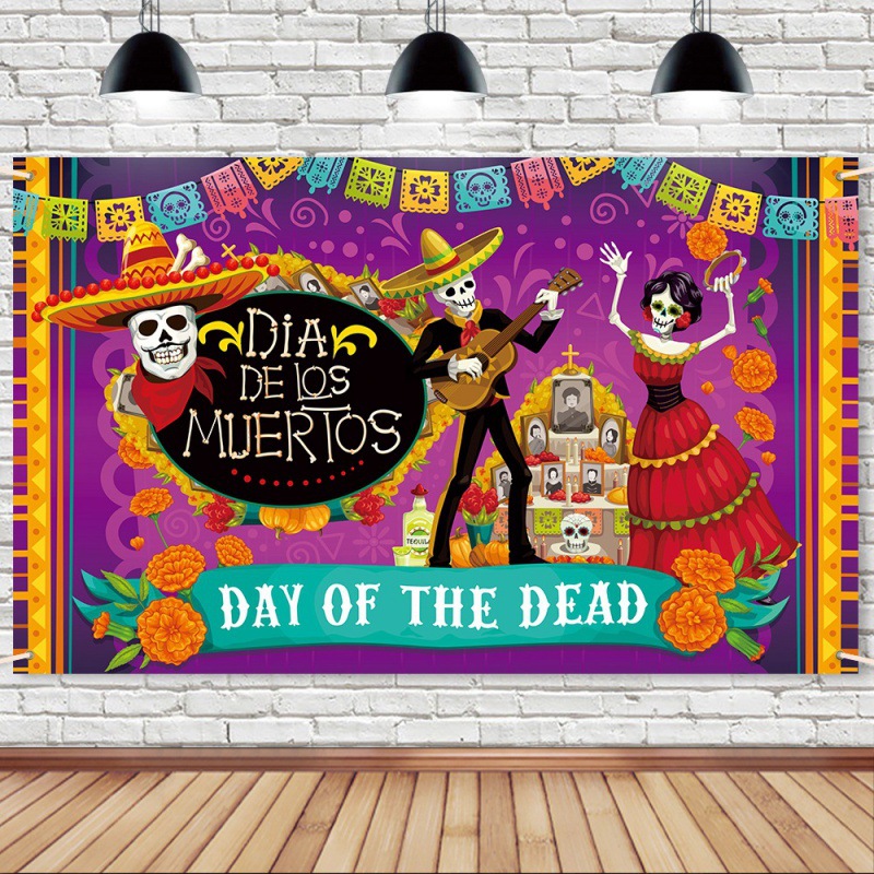 Nuevo estilo transfronterizo decoración de fiesta del Día de los Muertos decoración de fondo de tela decoración de fiesta mexicana bandera de calavera