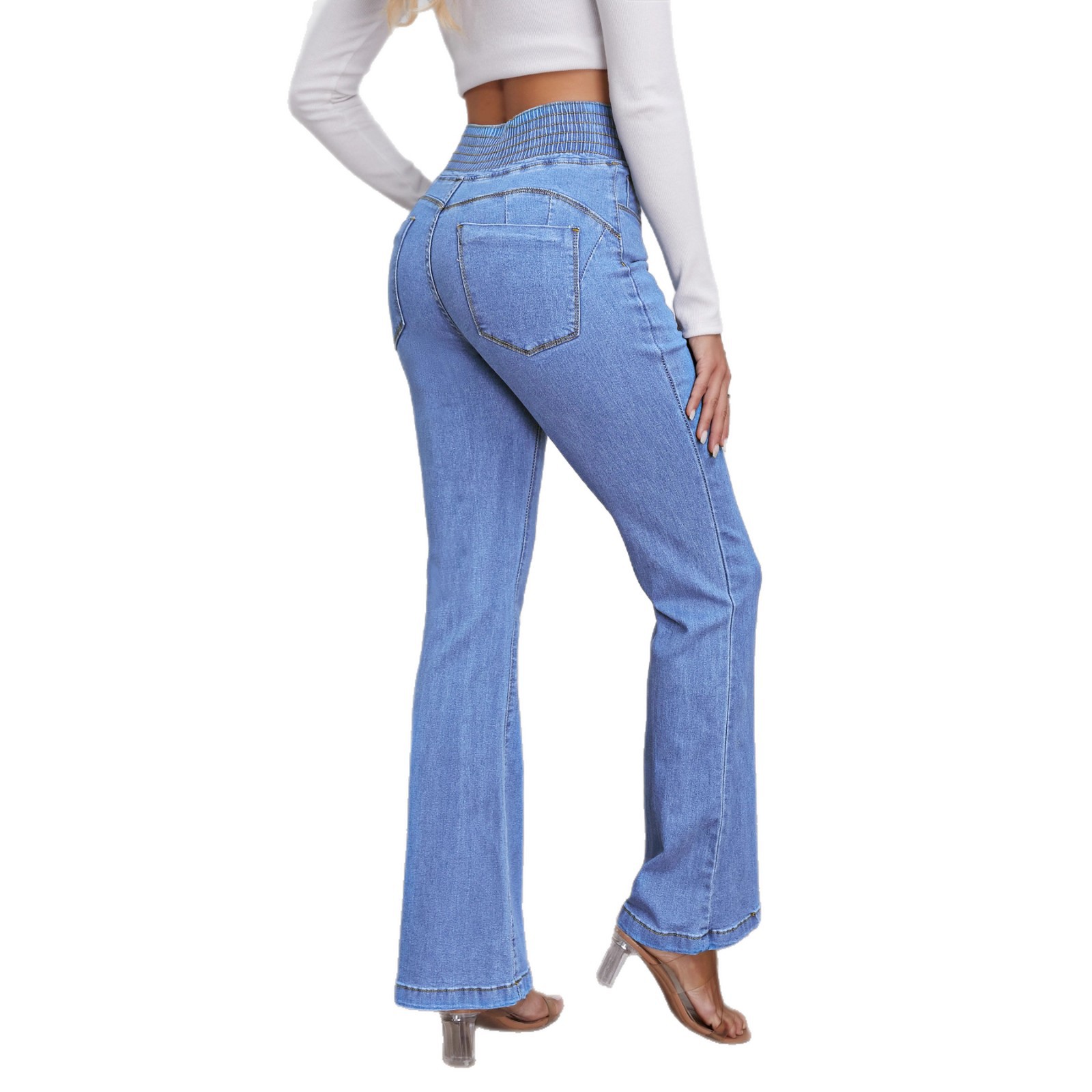 Jeans Microcampana para Mujer de Mezclilla de Algodón, Cintura Alta, Alta Elasticidad image 6