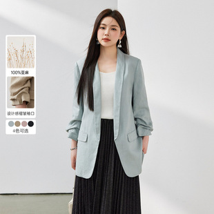 Linen Suit Slim Show plus size Women's Casual Loose Pleated Long-sleeved Elegant Suit Chubby mm2024 Summer New