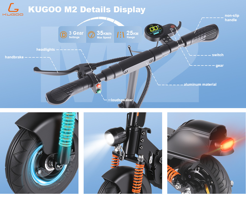Kugoo M2 + Folding Electric Scooter with Seat 350W 25Km 35Km/H Speed