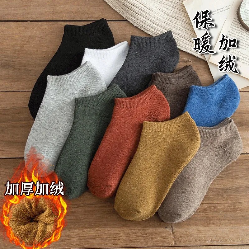 Men's and women's thickened fleece-lined socks autumn and winter warm Terry socks new short ankle socks thick towel bottom socks wholesale