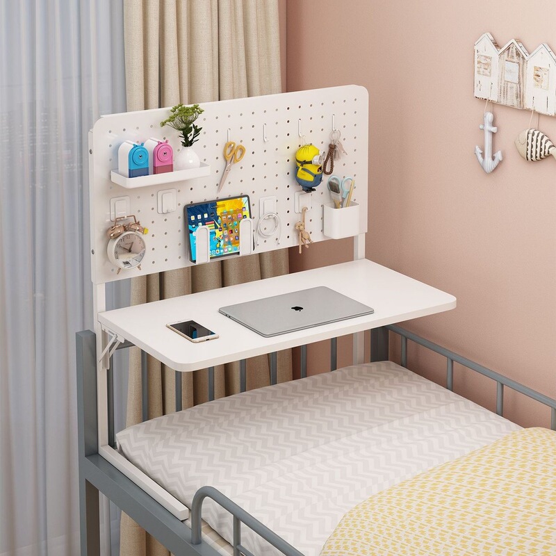 College student dormitory bed computer desk with perforated board storage, foldable, no drilling required, convenient for upper and lower bunk use, study desk