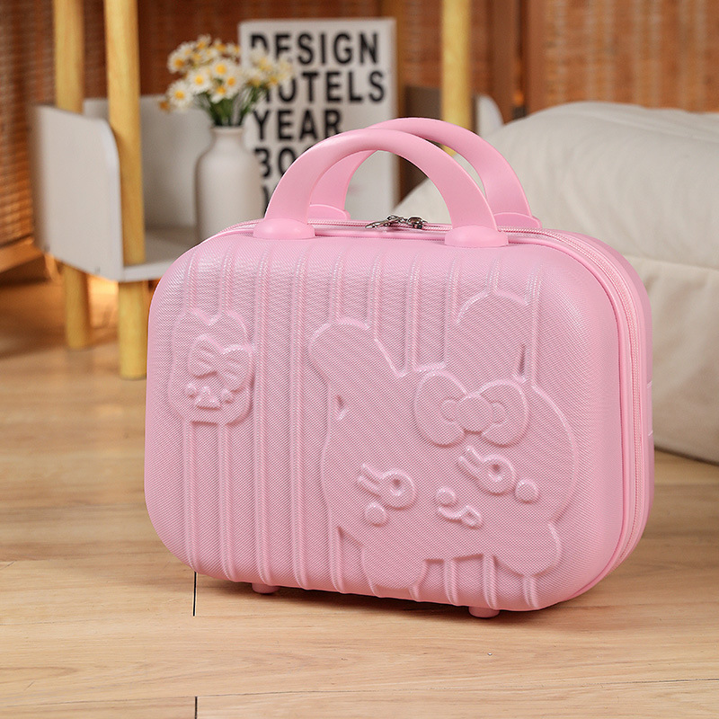Maleta de conejito lindo de dibujos animados 3D 14 pulgadas color caramelo bolsa de cosméticos rojo mano equipaje portátil