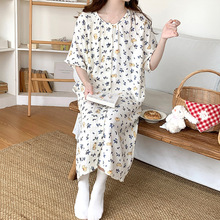 纯棉纱布睡衣夏季甜美短袖睡裙中长宽松薄款少女全棉睡裙家居服潮