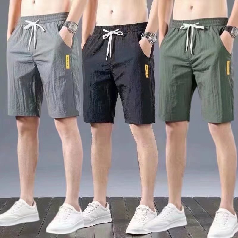 冰丝休闲裤男士时尚宽松直筒5分中裤速干弹力松紧腰运动五分短裤