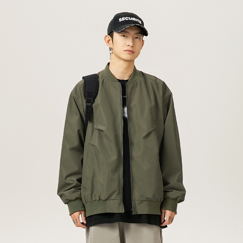 2025 Structure Pleated Design Sense Men's Spring and Autumn Solid Color Trendy Brand Baseball Suit Jacket American Aviator Jacket