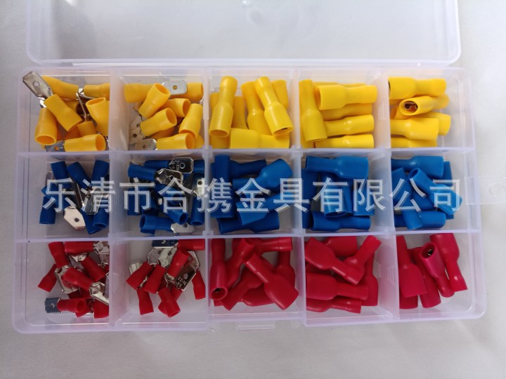 跨境电商货源 120pcs盒装公母预绝缘冷压端子 接线端子组合套装