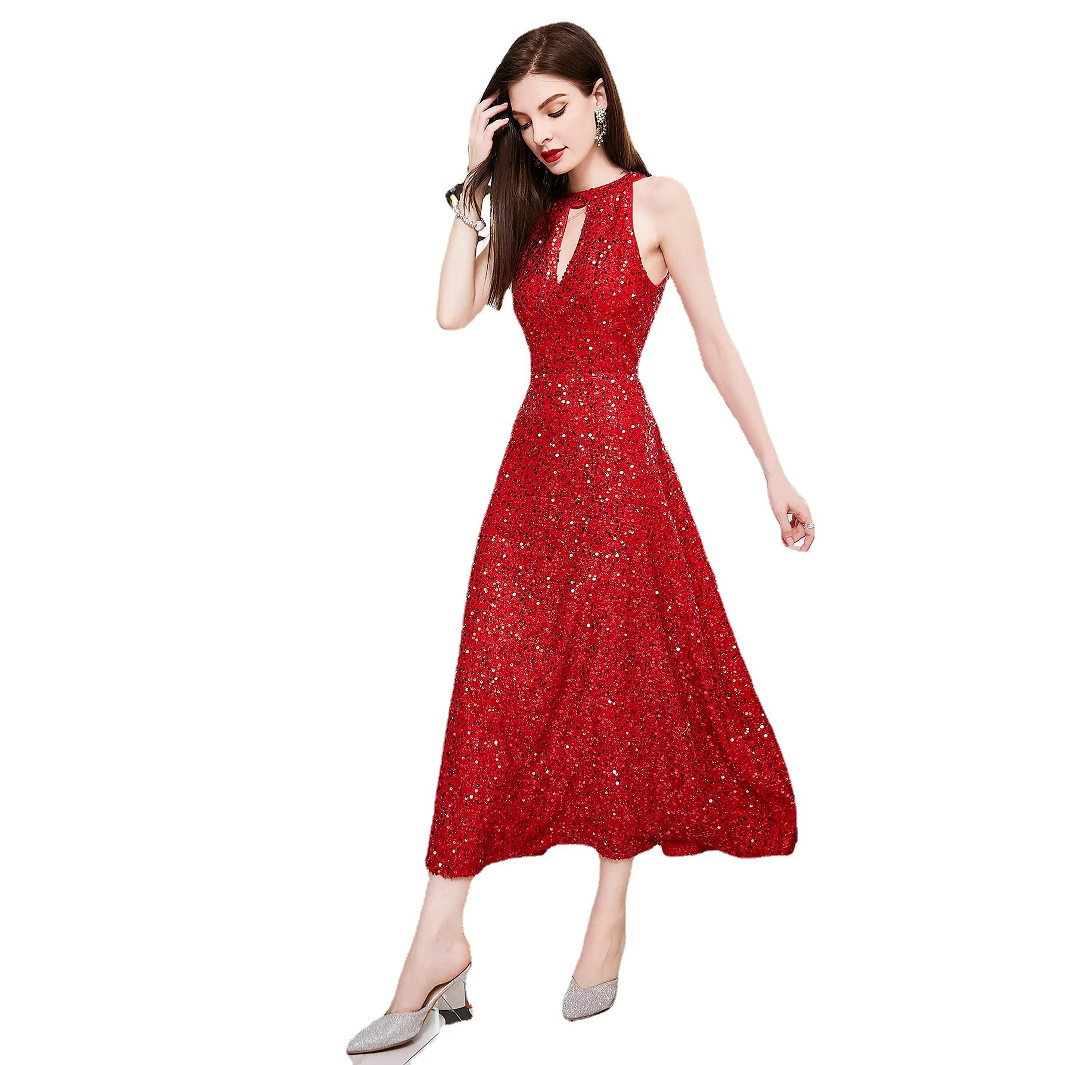 Europeo y americano verano transfronterizo nuevo vestido Amazon Comercio exterior sin mangas Halter vestido sin espalda vestido de noche