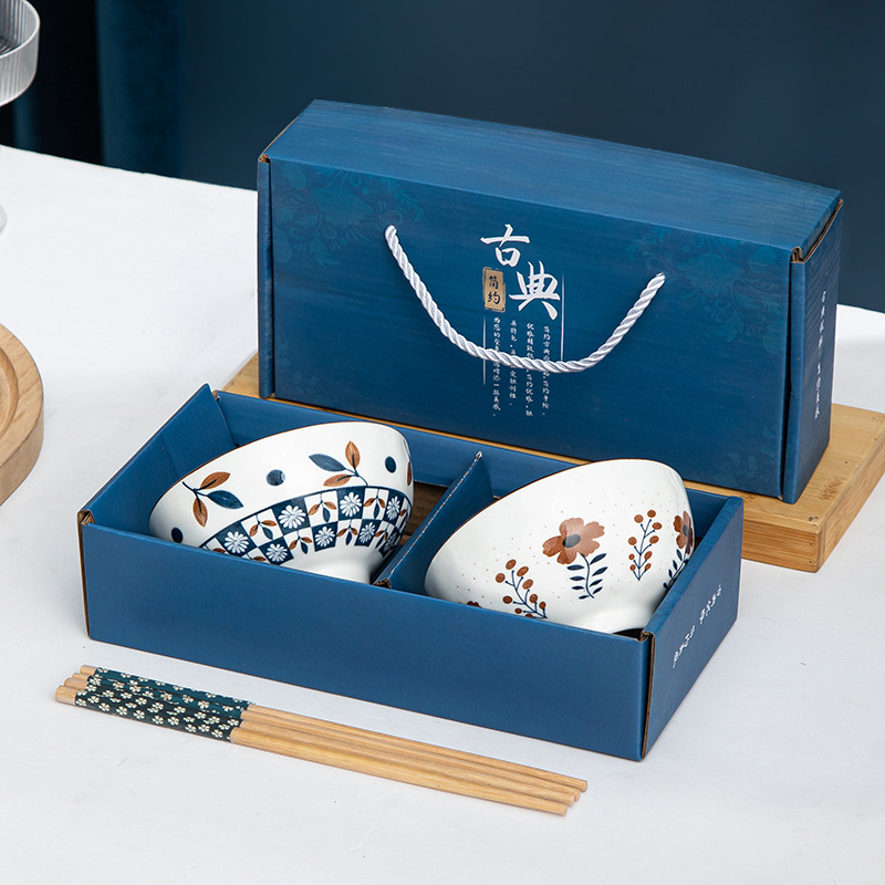 레트로 플라워 (그릇 2개, 젓가락 2개 + 선물박스)