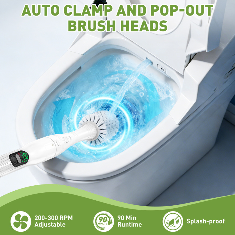 New Multifunctional Electric Toilet Brush with Base, No Dirty Hands, Long Handle, No Dead Corners, Cleaning Tool for Home Bathroom