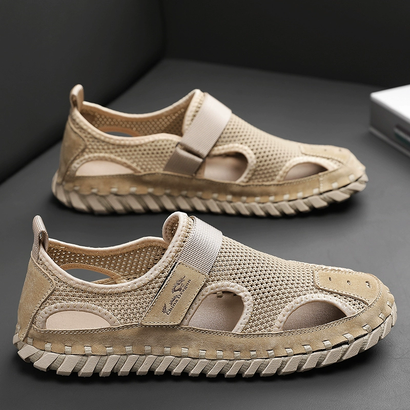 Сандалии мужские, летняя верхняя одежда, быстросохнущая обувь Baotou с полыми отверстиями, повседневные спортивные пляжные римские сандалии для вождения