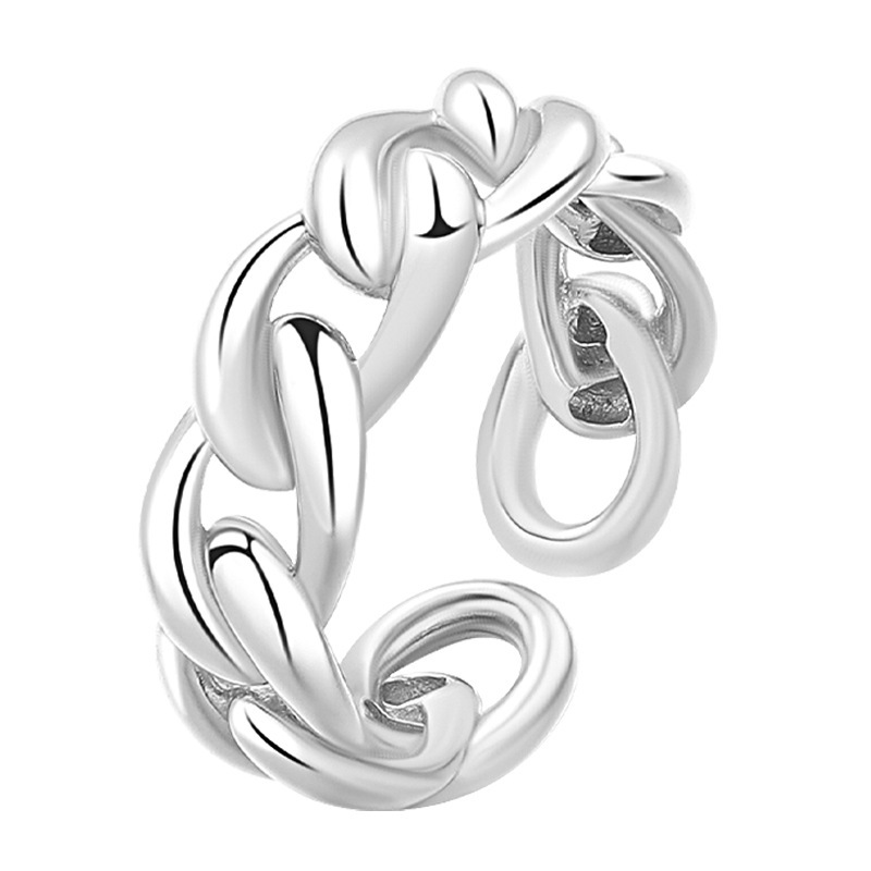 925 Sterling Silver For Women, Niche Design, Simple Cuban Chain, Personalized Adjustable Open Ring_voghion.com