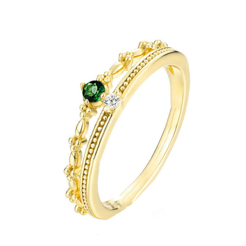 Ganjia S925 sterling silver double-layer emerald ring retro crown fashion personality niche opening adjustment ring trend