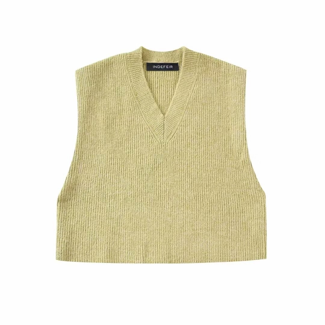 Kadınlar 2024 Sonbahar/Kış Yeni Stil Çok Yönlü V Yaka Örme Atlet_voghion.com