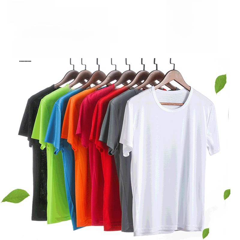 Summer Quick-Drying Short-Sleeved Men's Running Fitness Sports T-Shirt Women's Round Neck Pure Color Team Work Clothes Sports Trendy