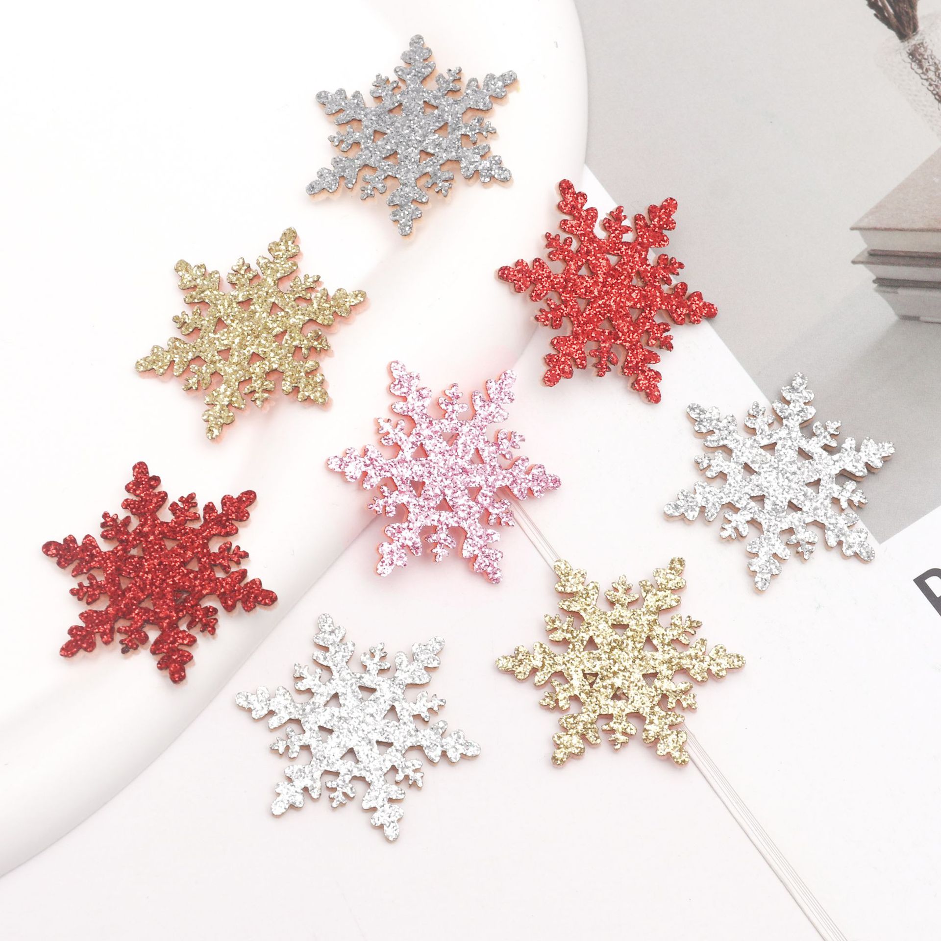 Christmas Six-Sided Snowflake Materials DIY Gold Powder Ornaments Hairpin Decorations Wreath Accessories Christmas Snowflakes Cross-Border Export