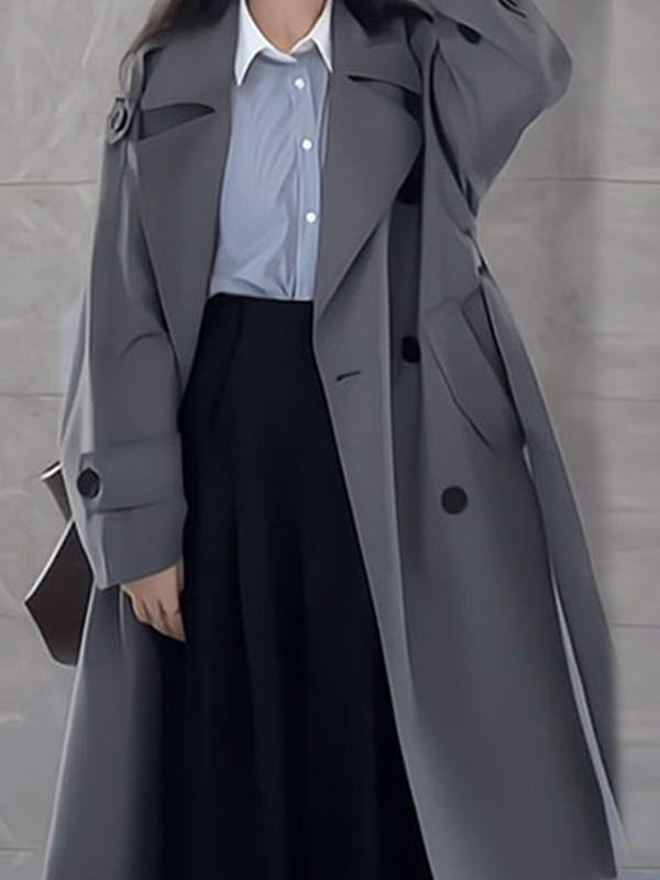 灰色风衣外套女长款2025新款早春秋韩系小个子高级感英伦风大衣|undefined
